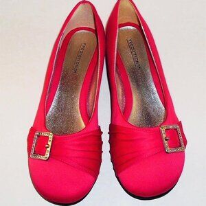 Predictions Women, Satin Pink flat dress shoes size 5 1/2 with rhinestones